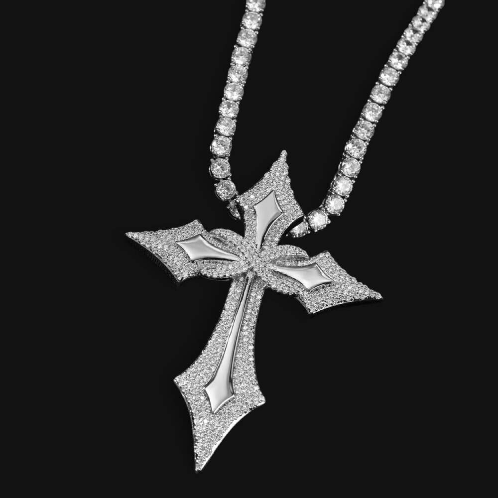 Silver Iced Out Cross Necklace 7 A 8 C
